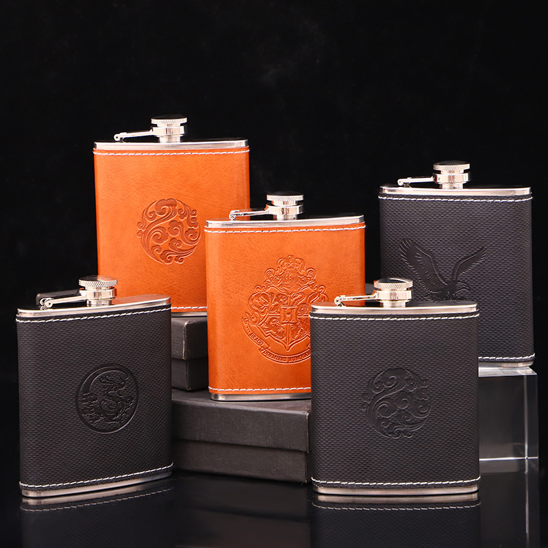 Leather-Covered Hip Flask Set